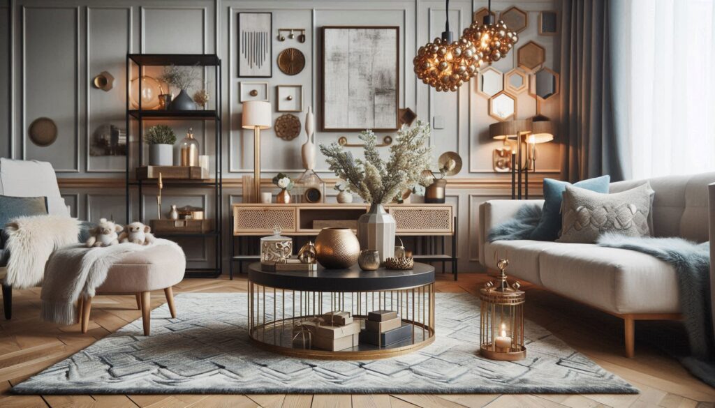Living room with texture and depth in modern luxury setting