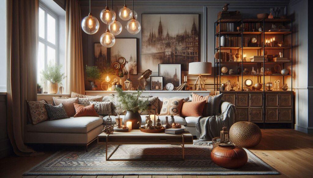 Living room with multi-functional furniture with light design