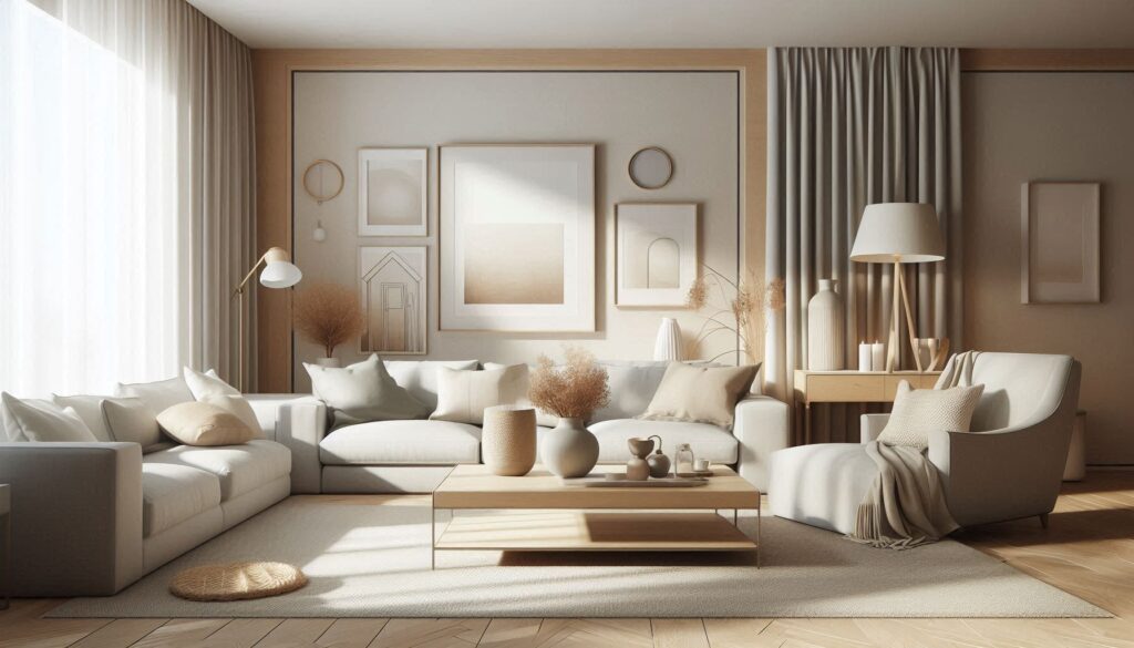 Living room with natural lights and mirrors