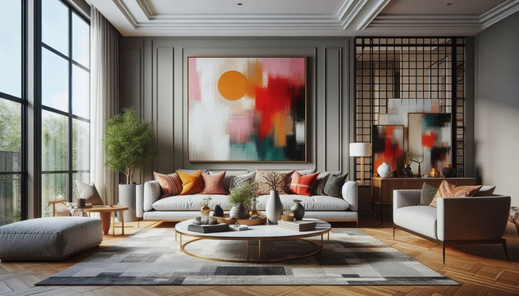 Living room with bold, statement art