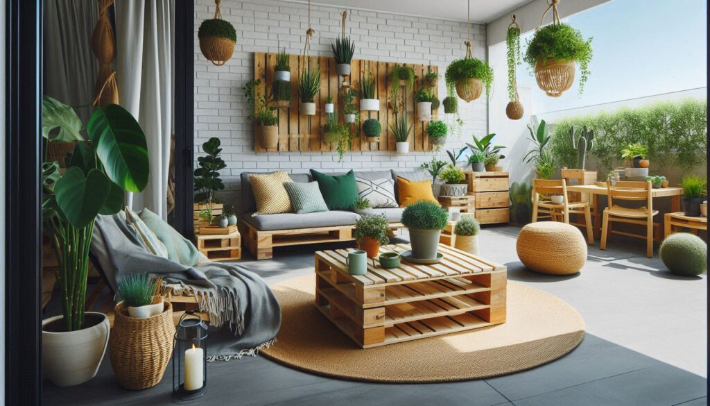 DIY outdoor space decor with a touch of plants and seating with pallets