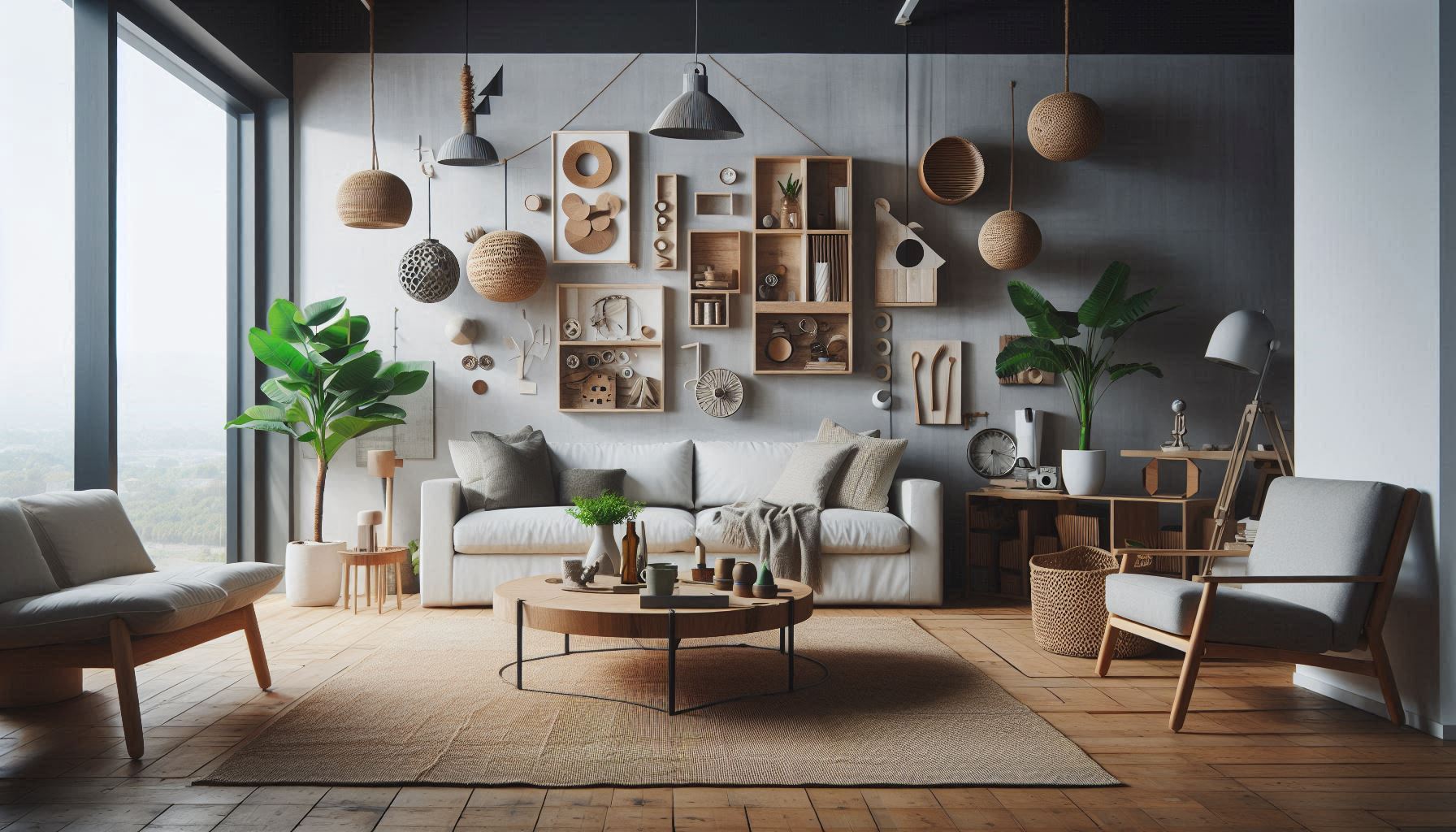 Modern living room that reduce waste with recycled and upcycled decor