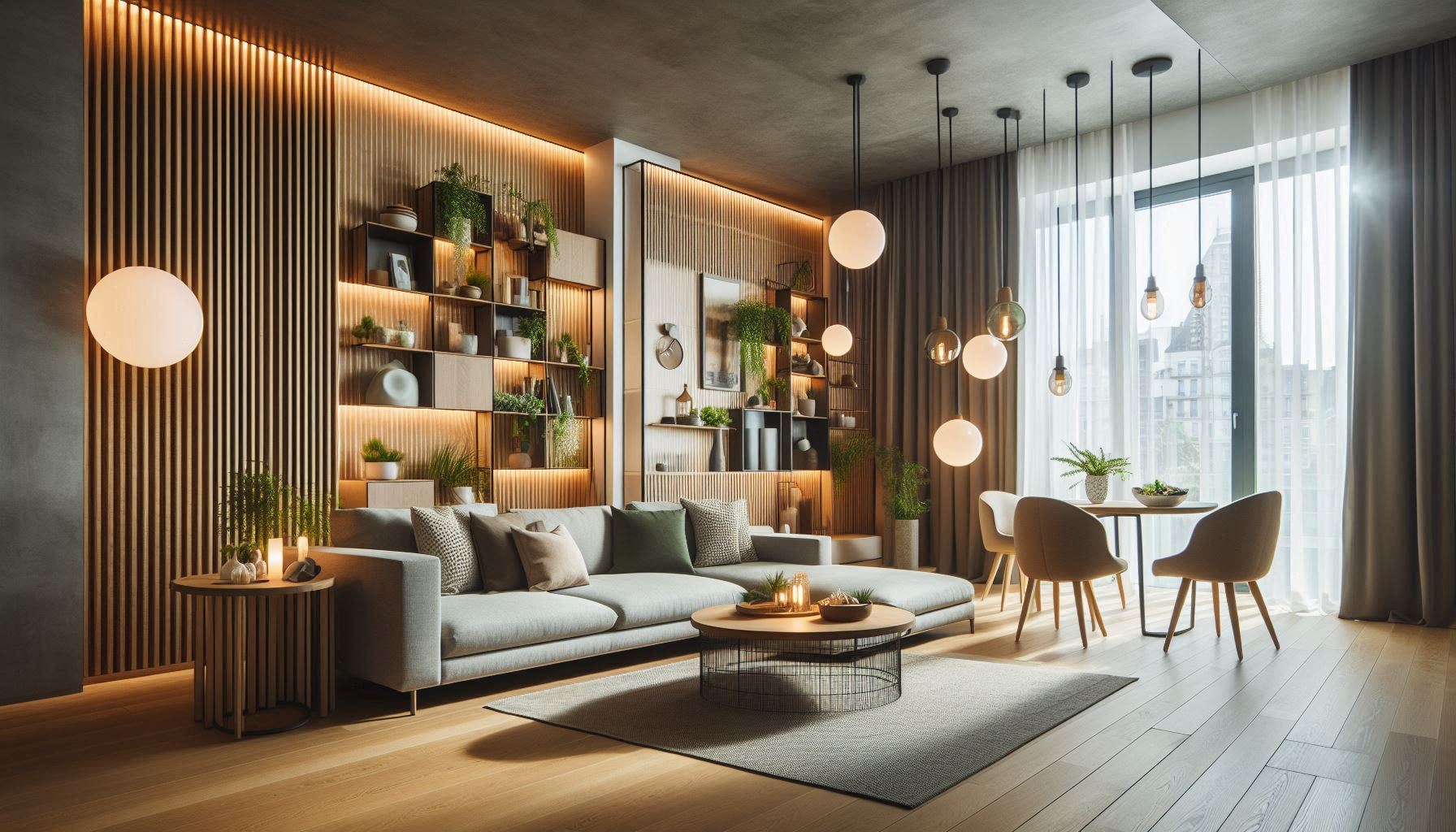 Modern living room with energy effiecient lighting for a greener home