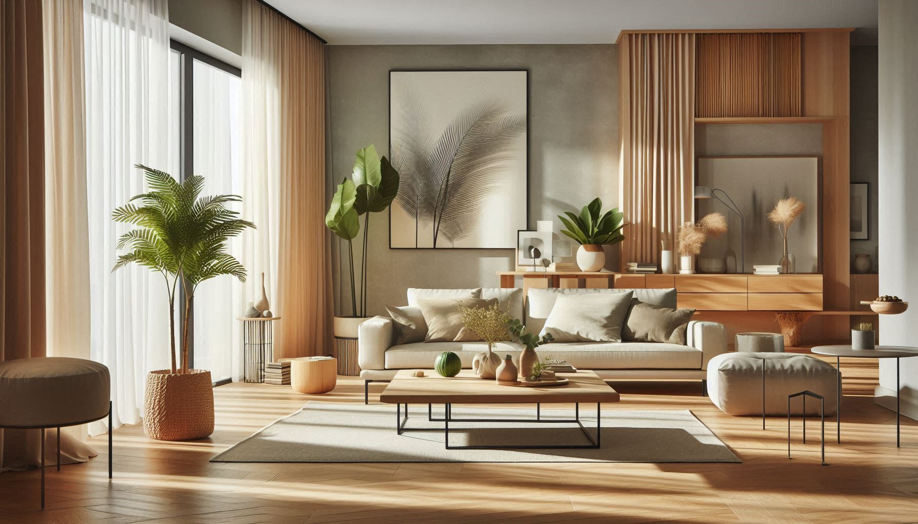 Modern living room with eco-friendly window treatment