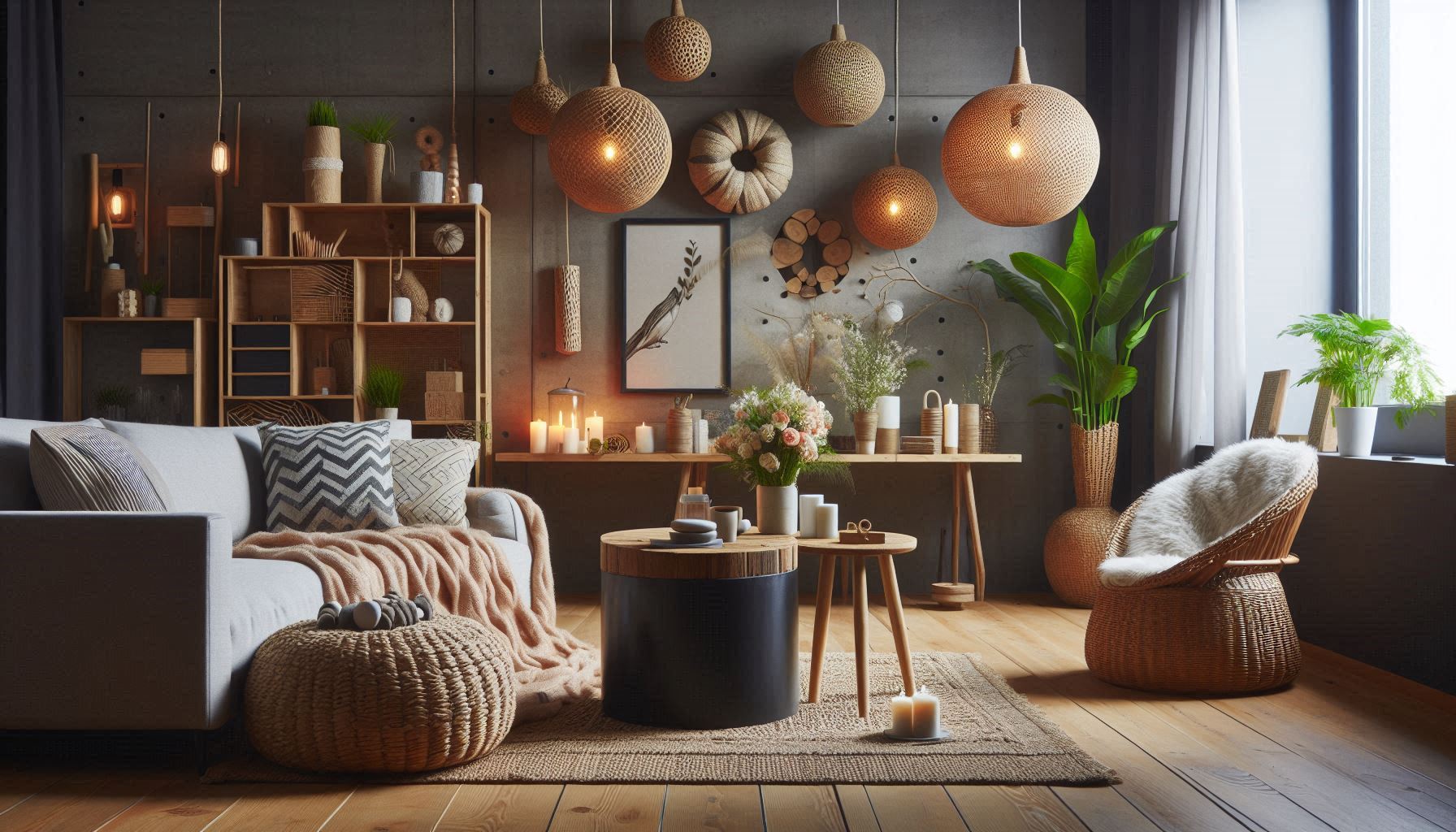 Modern living room with recycled materials for unique look